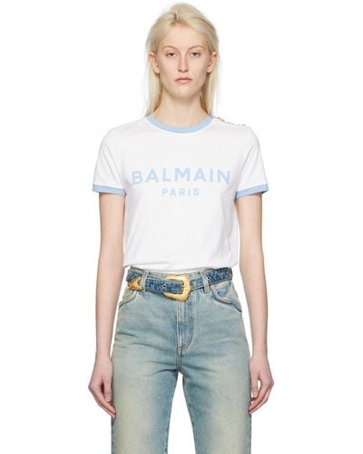 Balmain ホワイト 3つボタン Tシャツ - マルチカラー