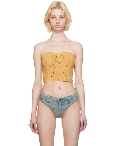 Guess USA Tan Lace-up Suede Bustier - Multicolour