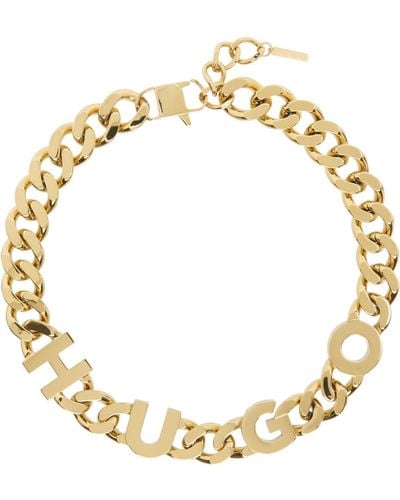 HUGO Gold Curb Chain Necklace - Metallic