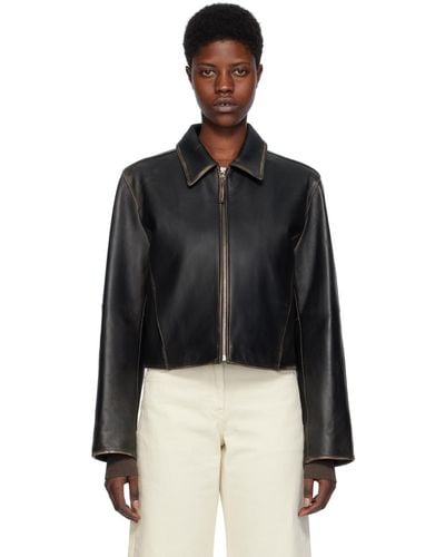 Low Classic Faded Leather Jacket - Black