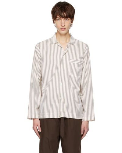 Tekla Off- Striped Pyjama Shirt - White