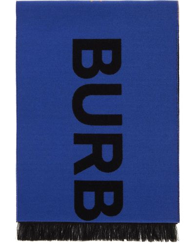 Burberry Woolsilk Jacquard Geometric Logo Scarf - Blue