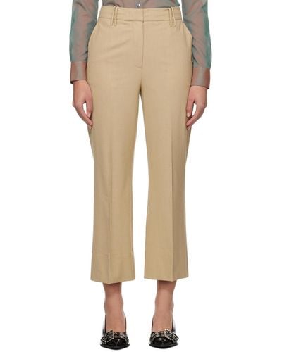 Ganni Beige Cropped Trousers - Natural
