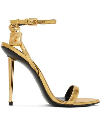 Tom Ford Gold Padlock Pointy Naked Heeled Sandals - Metallic