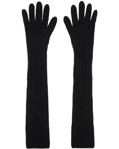 Dries Van Noten Black Long Ribbed Gloves