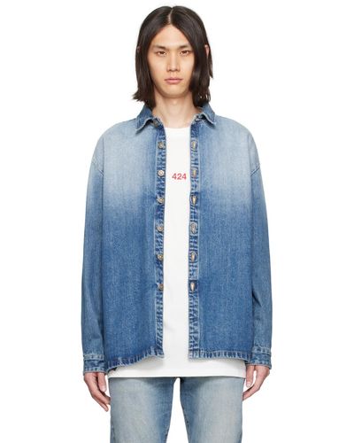 424 Chemise en denim à effet délavé - Bleu