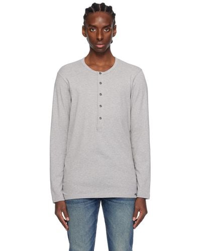 Tom Ford Grey Patch Long Sleeve Henley - Black