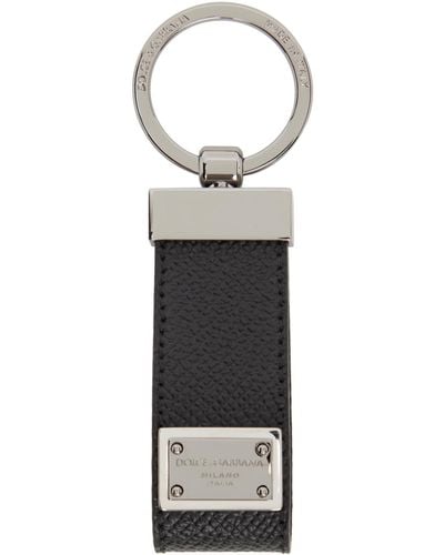 Dolce & Gabbana Calfskin Logo Tag Keychain - Black