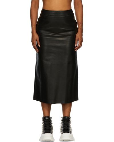 Alexander McQueen Black Leather Midi Skirt