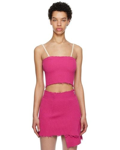 MM6 by Maison Martin Margiela Pink Distressed Tank Top