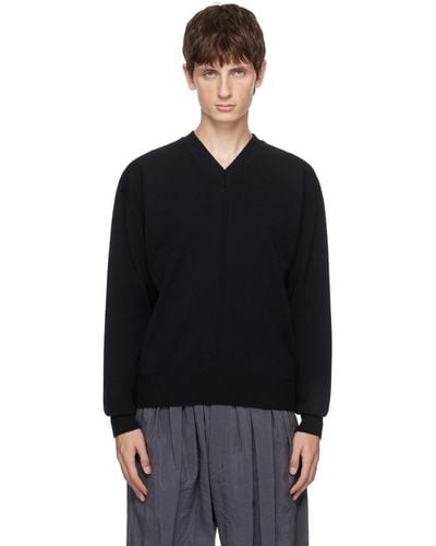 Lemaire Navy V-neck Sweater - Black