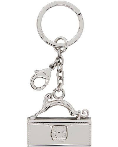 Lanvin Porte-clés argenté en laiton à breloque de sac pencil à poignée chat - Blanc