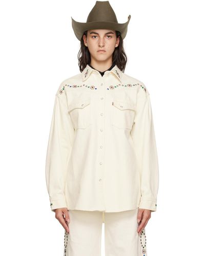 Anna Sui Chemise blanche en denim à clous