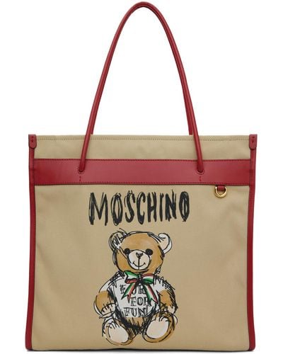 Moschino Beige Drawn Teddy Bear Canvas Shopper Tote - Multicolor