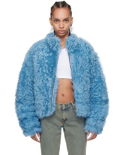ERL Blue Stand Collar Shearling Jacket