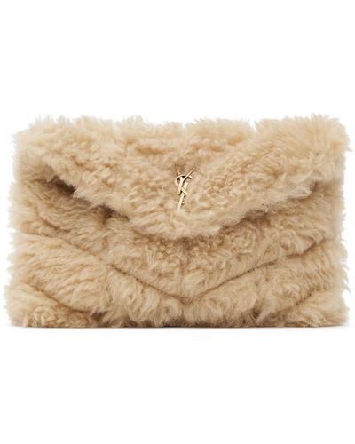Saint Laurent Puffy Shearling Pouch - Natural