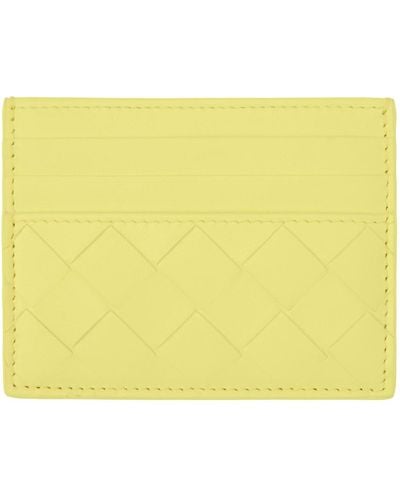 Bottega Veneta Taupe Intreccio Card Holder - Yellow