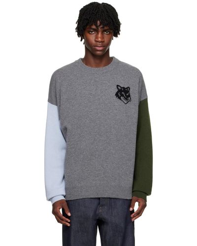 Maison Kitsuné Gray & Black Fox Head Sweater