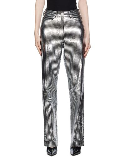 REMAIN Birger Christensen Black & Silver Striped Leather Pants