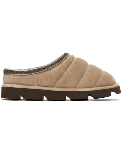 Brunello Cucinelli Suede Puffy Slippers - Natural