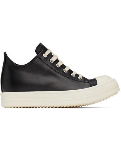 Rick Owens Grained Leather Low Trainers - Black