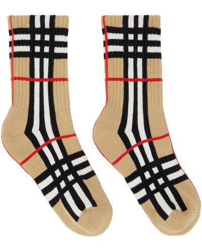 Burberry Beige Intarsia Check Technical Stretch Socks - Multicolour