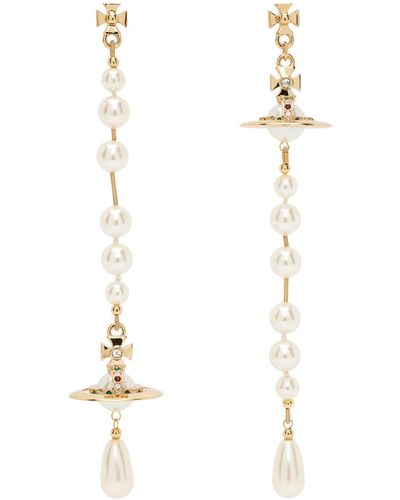 Vivienne Westwood Boucles d'oreilles broken dorées à perles - Blanc