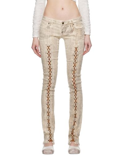 Guess USA Tan Laced Fla Trousers - Natural