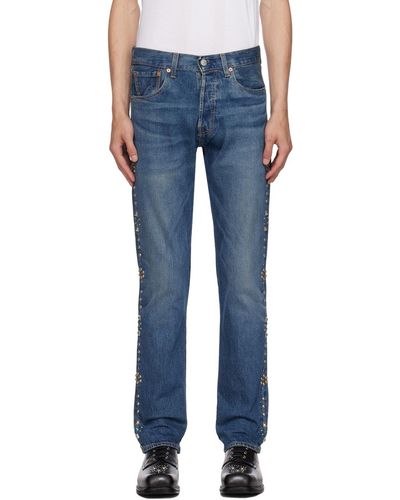 Anna Sui Ssense Exclusive Indigo Studded Wide-leg Jeans - Blue