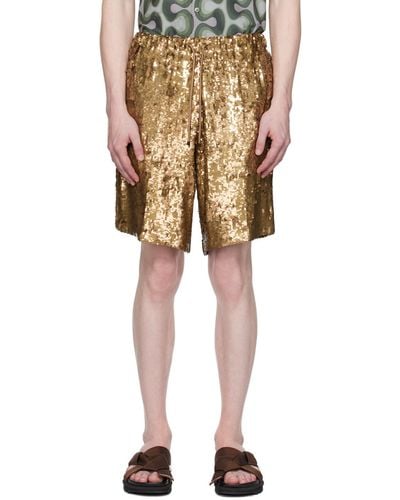Dries Van Noten Gold Embellished Shorts - Natural