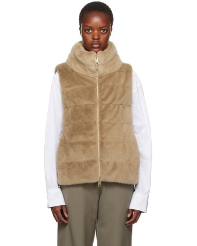 Herno Tan Quilted Faux-fur Down Vest - Multicolor