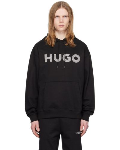HUGO ロゴ刺繍 フーディ - ブラック