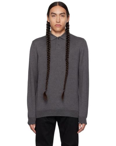 A.P.C. . Grey Jerry Long Sleeve Polo - Black