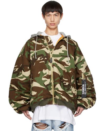 Vetements Blouson aviateur réversible kaki à motif camouflage - Vert