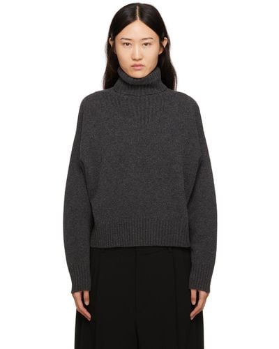 Filippa K Gray Dropped Shoulder Turtleneck - Black