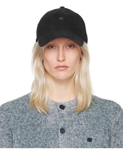 Acne Studios Casquette noire à écusson - Bleu