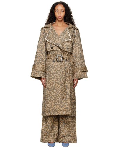 Area Tan Heart Leopard Trench Coat - Natural