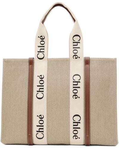 Chloé &ブラウン ラージ Woody トートバッグ - ナチュラル