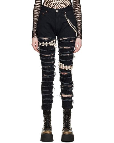 Junya Watanabe Chain-Link Ripped Skinny Jeans - Black