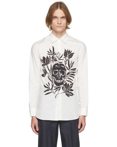 Alexander McQueen ホワイト Skull Leaf Print Dropped Shoulder シャツ