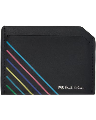 PS by Paul Smith Porte-cartes noir en cuir à rayures sports