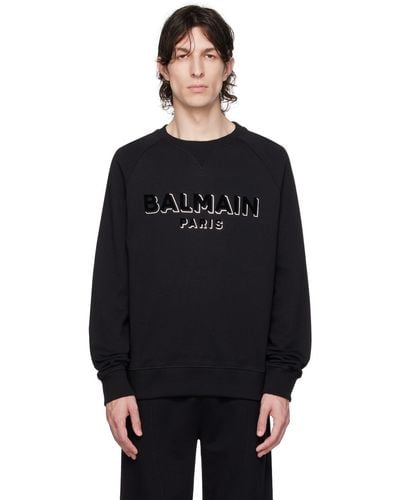 Balmain メタリック フロックロゴ スウェットシャツ - ブラック