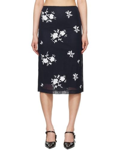 ShuShu/Tong Embroidered Midi Skirt - Black