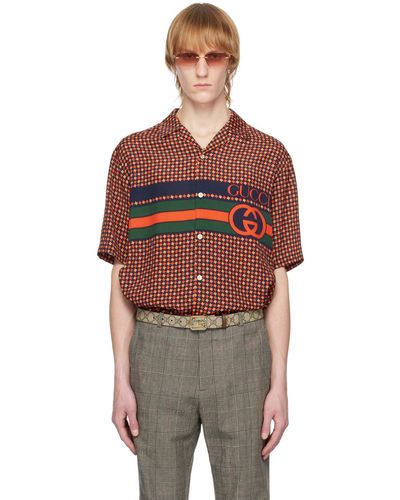 Gucci レッド&ネイビー ボウリングシャツ