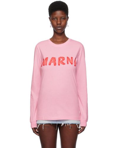 Marni T-shirt à manches longues rose à logo imprimé