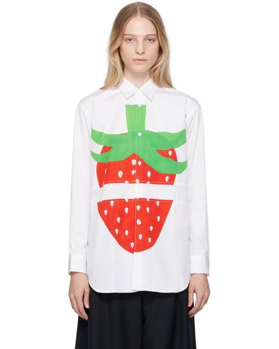 Comme des Garçons Comme Des Garçons Shirt White Brett Westfall Edition Split Strawberry Print Shirt - Black