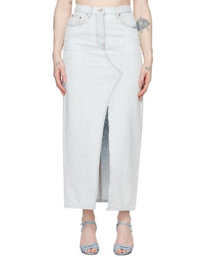 MSGM Distressed Denim Maxi Skirt - White
