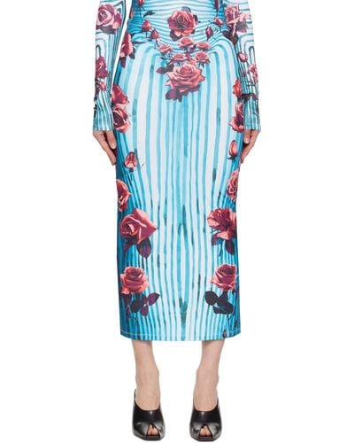 Jean Paul Gaultier ブルー&レッド Flower Body Morphing マキシスカート