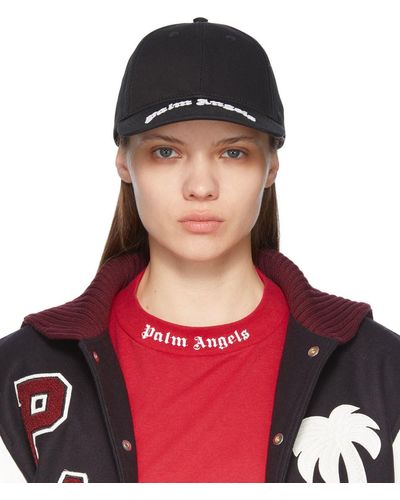 Palm Angels Black Curved Logo Cap - Red