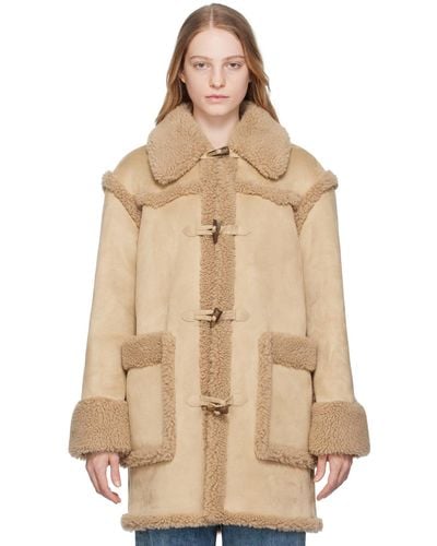 Moschino Jeans toggle Faux-leather Coat - Natural